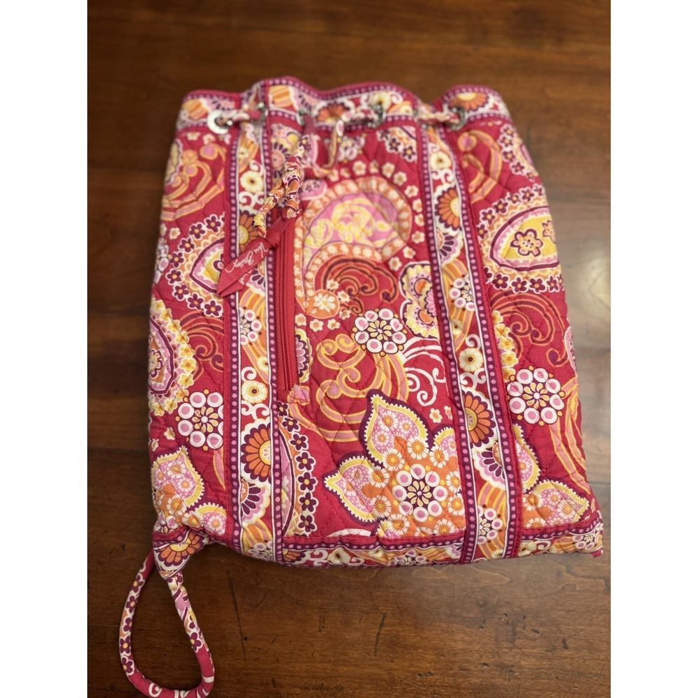 Vera Bradley Drawstring Backpack/Sack Raspberry Fizz Pink Paisley Retired(2009)